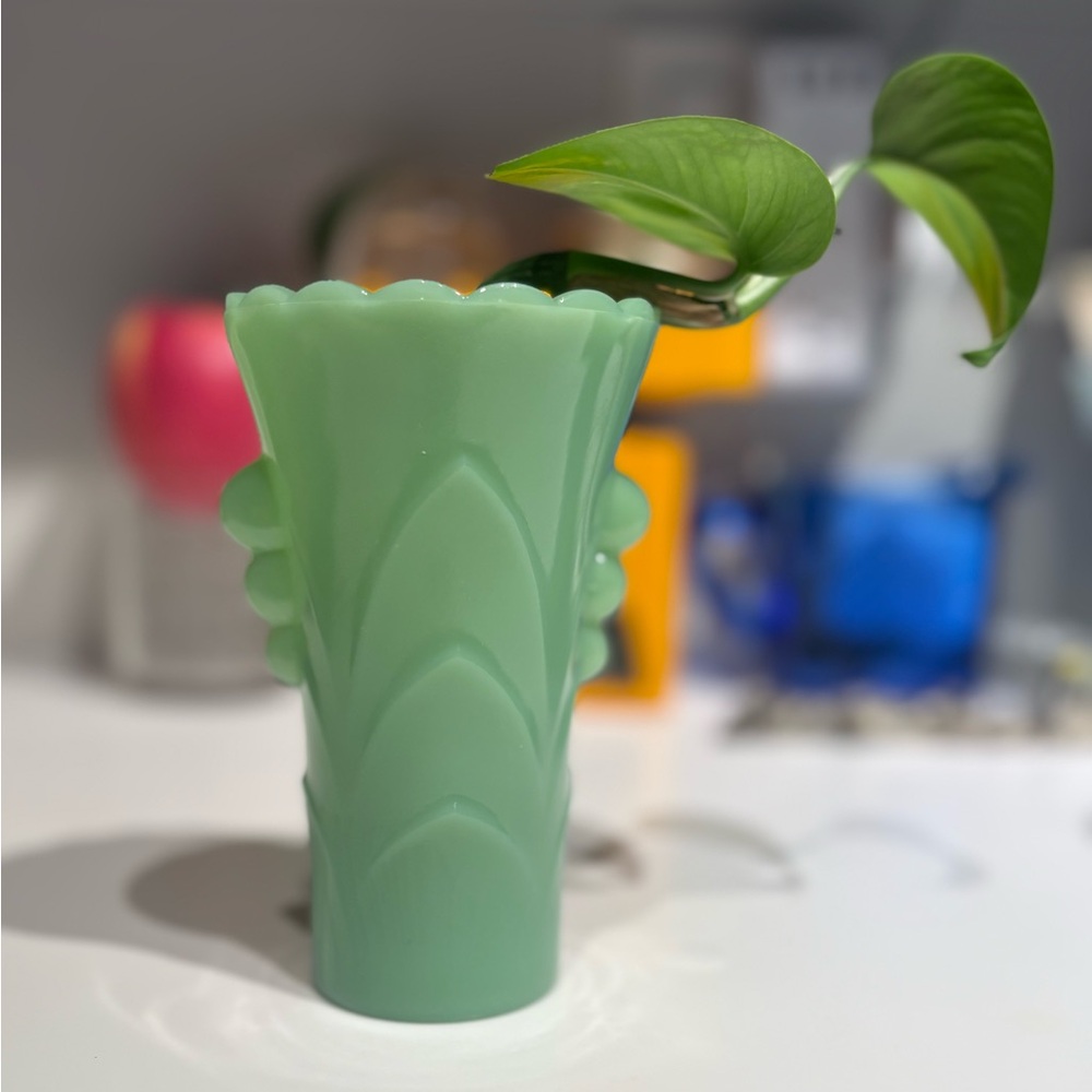 Fire-King Jadeite Art Deco Flower Vase